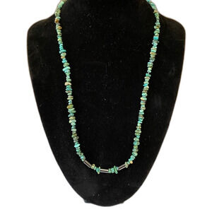 Genuine Turquoise and Hematite Beaded Necklace, 19.5 in, Boho Southwestern
